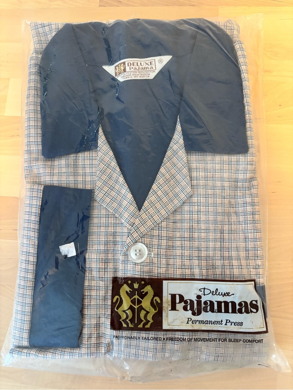 Vintage Deluxe Pajamas Men’s XL Deadstock NOS Plaid Permanent Press 2 Piece Set